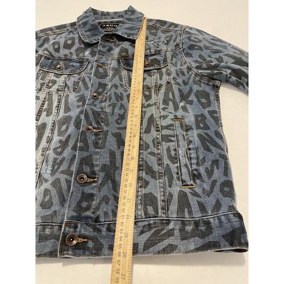 AKOO Men’s Size M Denim Jean Jacket Distressed Streetwear Urban Style - Picture 14 of 15